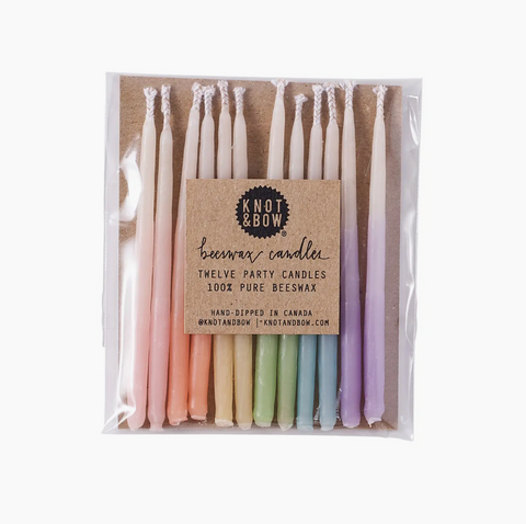 Hand Dipped 100% Beeswax Birthday Candles- Rainbow Ombre