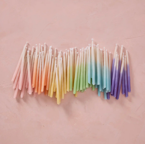 Hand Dipped 100% Beeswax Birthday Candles- Rainbow Ombre
